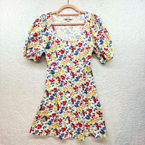 Rixo For Target Dress Womens 4 Multicolor Floral Linen Blend Y2K Colorful Puff